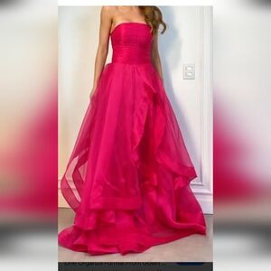 NEW Strapless Organza Pink Evening Gown Prom Dress